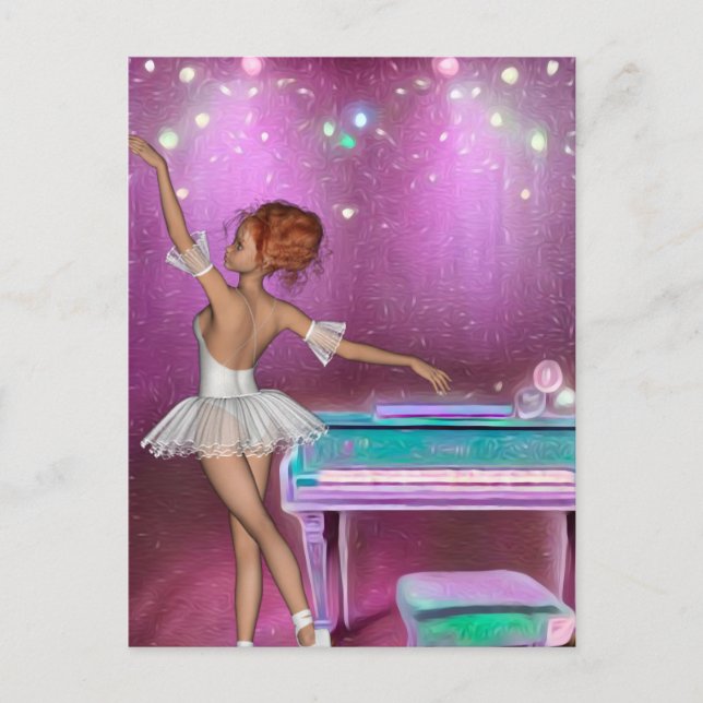 Cartão Postal Piano Teal Pintado Fundo e Ballerina (Frente)
