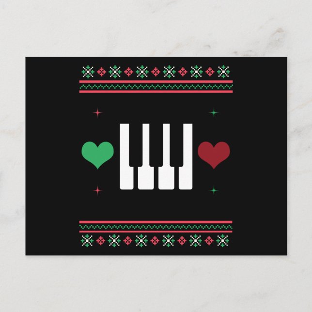 Cartão Postal Piano Ugly Christmas Sweater Pianist Xmas (Frente)