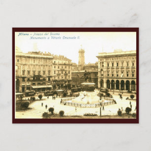 Cartão Postal Piazza del Duomo, Milão, Itália Vintage