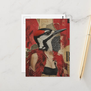 Cartão Postal Pica-Pau Bobo vestido de preto arte em mídia mista