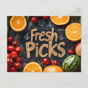 Cartão Postal Picadas frescas: Disposição colorida de Frutas