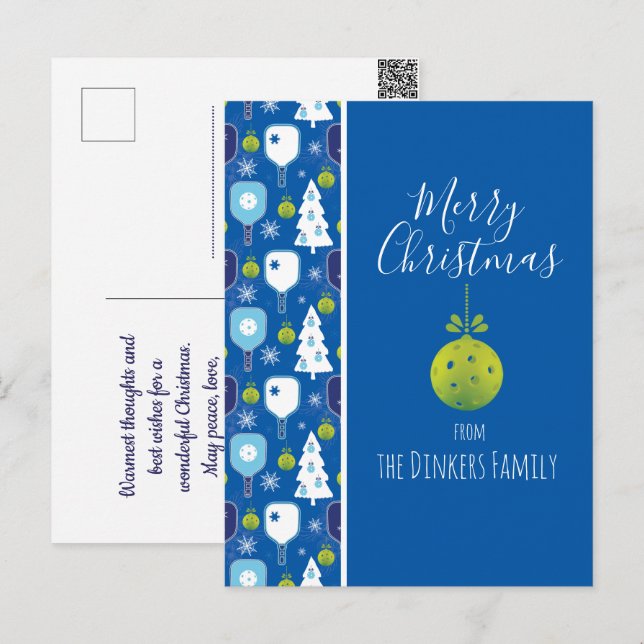 Cartão Postal Piceball de Natal branco e azul elegante (Frente/Verso)