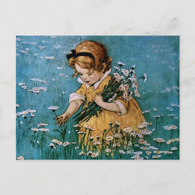 Cartão Postal Picking Daisies por Jessie Willcox Smith (Frente)