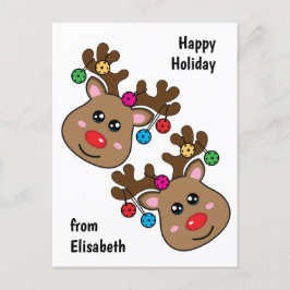Cartão Postal Pickleball de Natal com Reindeers, texto personali