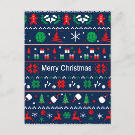 Cartão Postal Pickleball 🎄 Ugly Sweater Natal, texto personaliz