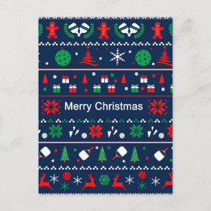Cartão Postal Pickleball 🎄 Ugly Sweater Natal, texto personaliz