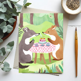 Cartão Postal Picnic do Forest Animal | Aquarela Cúbica