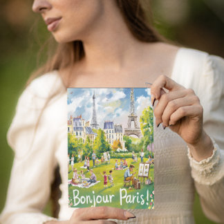 Cartão Postal Picnic parisiense debaixo da Torre Eiffel