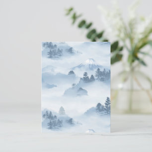 Cartão Postal Picos Nebulosos – Paisagem Montanhosa em Aquarela 
