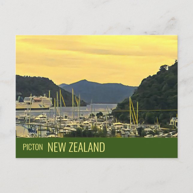 Cartão Postal Picton Nova Zelândia Marlborough Sons viagem (Frente)