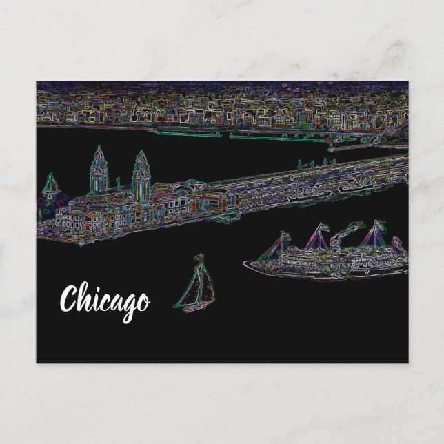 Cartão Postal Pier de marinho do lago Chicago de 1920, Néon Art (Frente)