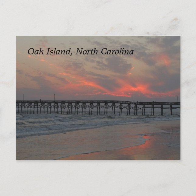 Cartão Postal Pier e Sunset - Ilha Oak, NC (Frente)