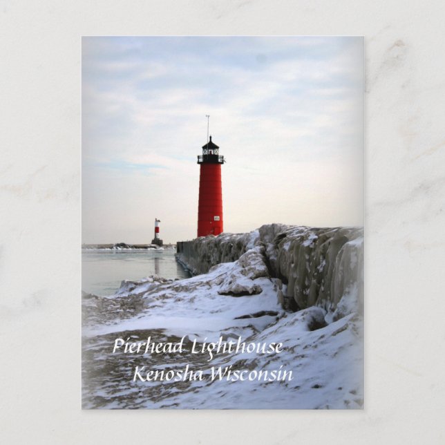 Cartão Postal Pierhead Lighthouse, Kenosha Wisconsin (Frente)