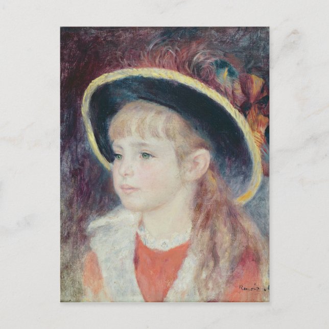 Cartão Postal Pierre A Renoir | Menina de chapéu azul (Frente)