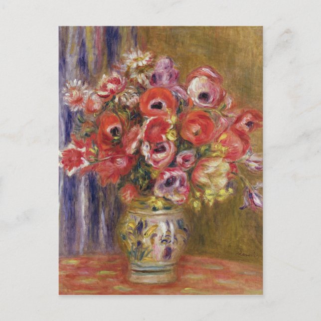 Cartão Postal Pierre A Renoir | Vase das tulipas e das anêmonas (Frente)