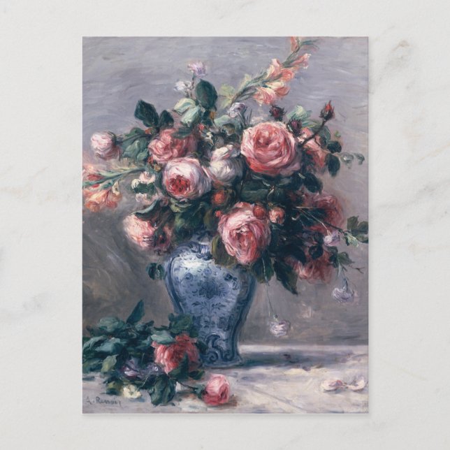 Cartão Postal Pierre A Renoir | Vaso de Rosas (Frente)