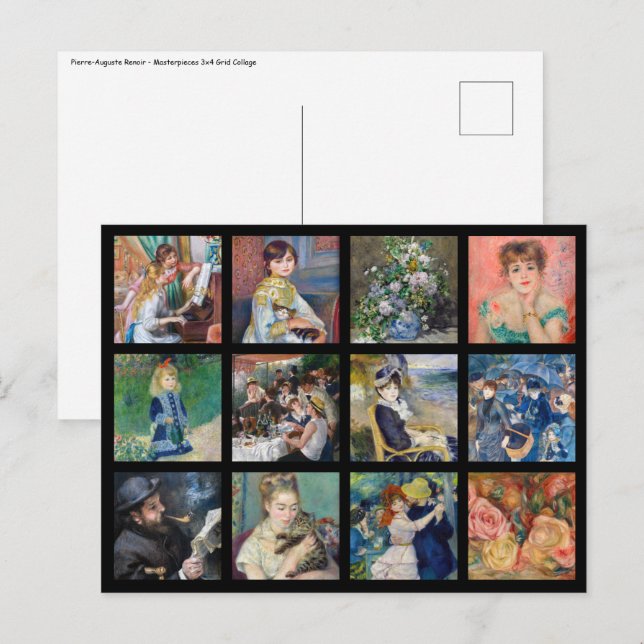Cartão Postal Pierre-Auguste Renoir - Colagem em Grade de Master (Frente/Verso)