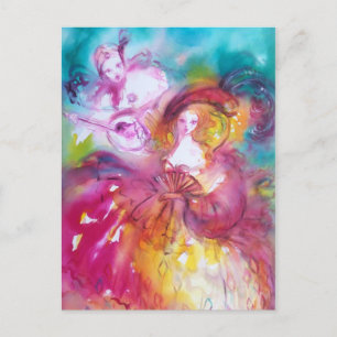 Cartão Postal PIERROT E ARLECCHINA Venetian Carnaval,
