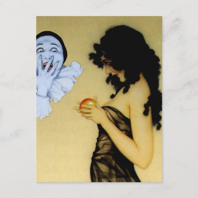Cartão Postal “Pierrot e Tentação” por Raphael Kirchner (Frente)