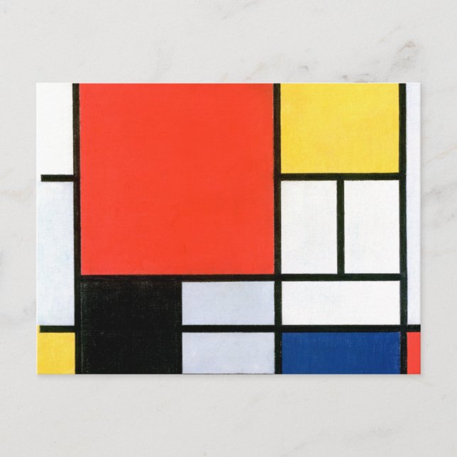 Cartão Postal Piet Mondrian Composição Vermelho Amarelo Azul (Frente)