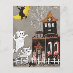 Cartão Postal Pig Ghosts Haunted House postcard