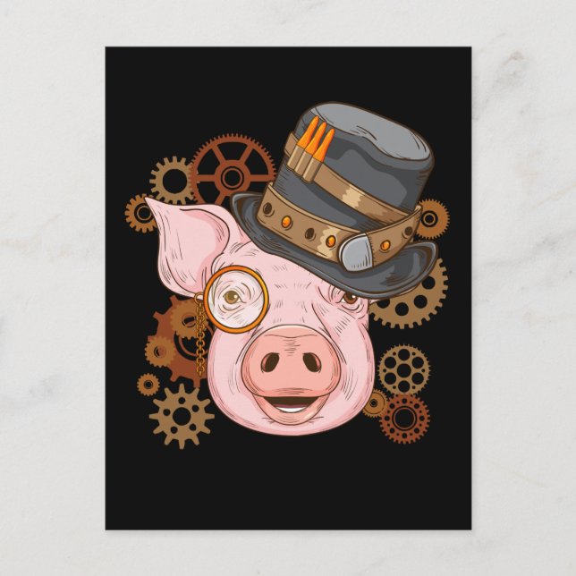 Cartão Postal Pig Gift For Pig Lovers Swine Steampunk Pig (Frente)