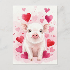 Cartão Postal Pig Love Hearts Jovem Animal Postcard