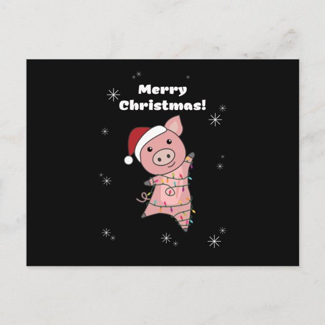 Cartão Postal Pig Merry Christmas Animals Pigs (Frente)