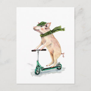 Cartão Postal Piggy em um patinete