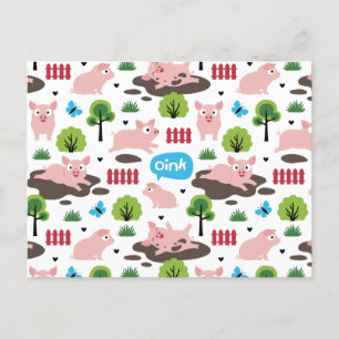 Cartão Postal Piglets Felizes No Cartão-Postal Da Lama