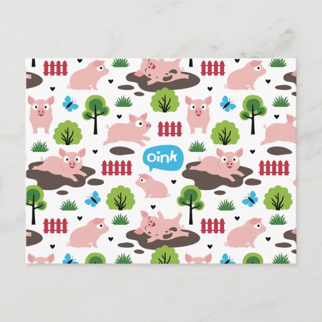 Cartão Postal Piglets Felizes No Cartão-Postal Da Lama (Frente)