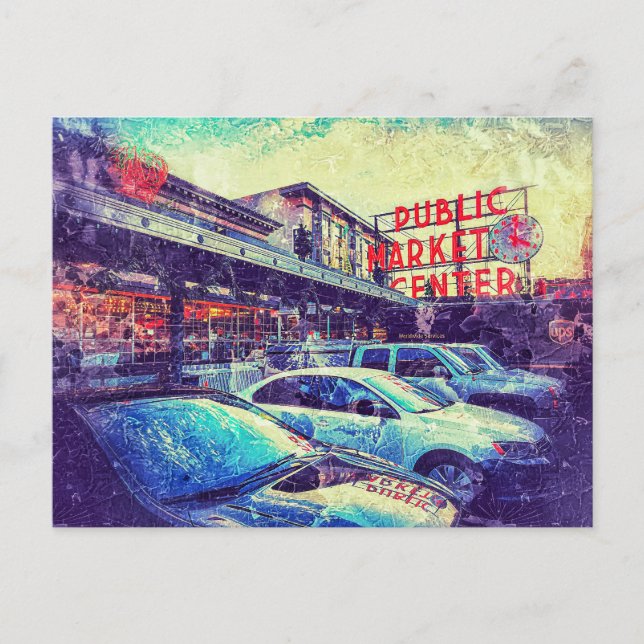 Cartão Postal Pike Marker Center Seattle Washington (Frente)