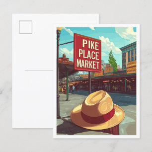 Cartão Postal Pike Place Market Seattle EUA Viagens vintage