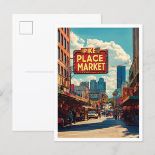 Cartão Postal Pike Place Market Seattle Illustration Viagem