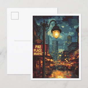 Cartão Postal Pike Place Market Seattle Washington Viagem