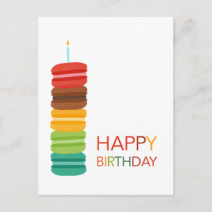 Cartão Postal Pilha de Macarons Coloridos Feliz Aniversário – Mo
