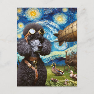 Cartão Postal Piloto de Poodle Negra Steampunk Van Gogh