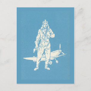 Cartão Postal Piloto Vintage e Arte do Avião