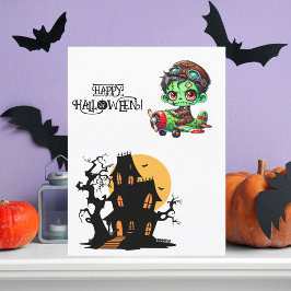 Cartão Postal Piloto Zumbi Caprichoso Avião Crianças Halloween 