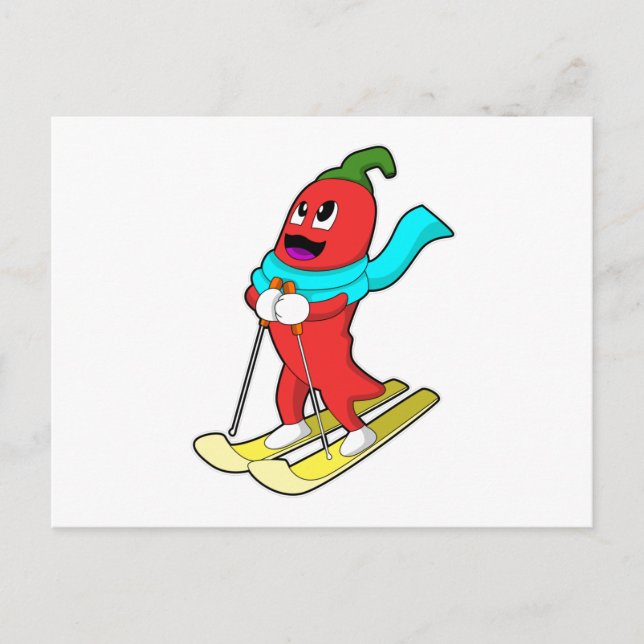 Cartão Postal Pimenta como Esquiador com Esqui (Frente)
