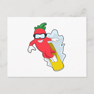 Cartão Postal Pimenta no Snowboarding com Snowboard