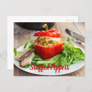 Cartão Postal Pimentos cozidos recheados com molho de carne e qu