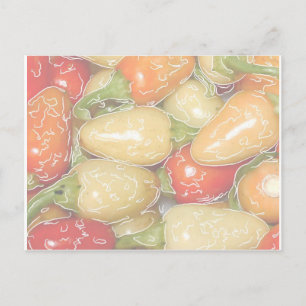 Cartão Postal Pimentos quentes, fundo desbotado com traço