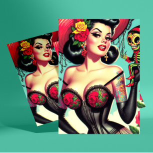 Cartão Postal Pin-up da Bruxa Tatuada