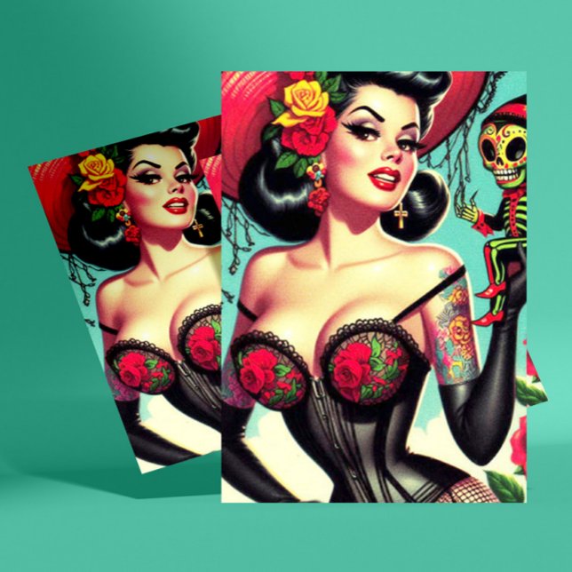 Cartão Postal Pin-up da Bruxa Tatuada (Criador carregado)