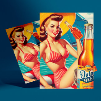 Cartão Postal Pin-up de cerveja de verão
