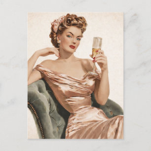 Cartão Postal Pin-Up de Champanhe Vintage Glam
