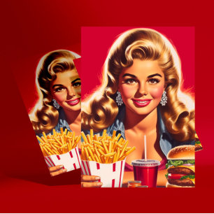 Cartão Postal Pin-up de comida rápida retrô