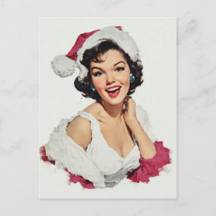 Cartão Postal Pin-Up de Natal Retro Sorridente