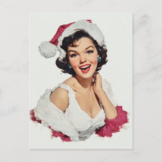 Cartão Postal Pin-Up de Natal Retro Sorridente (Frente)